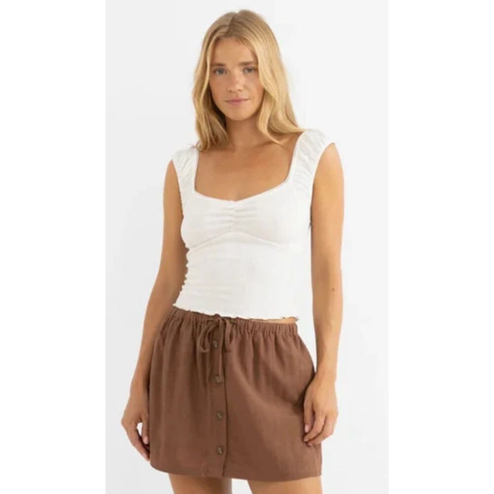 Rhythm Women's Cream Sweetheart Neck Sleeveless Top Size 12 L NWT
